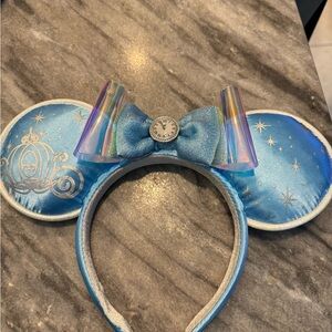 Disney Parks Cinderella Carriage Clock Blue Minnie Mouse Ears Headband OSFM